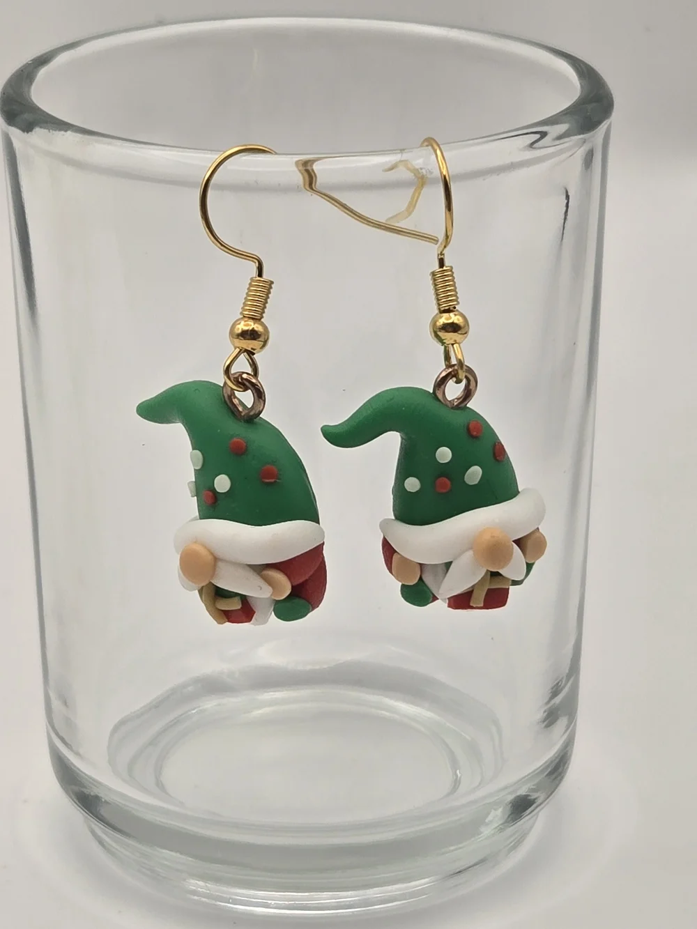 Kids Green Gnome Dangle Earrings - Cute Holiday Jewelry